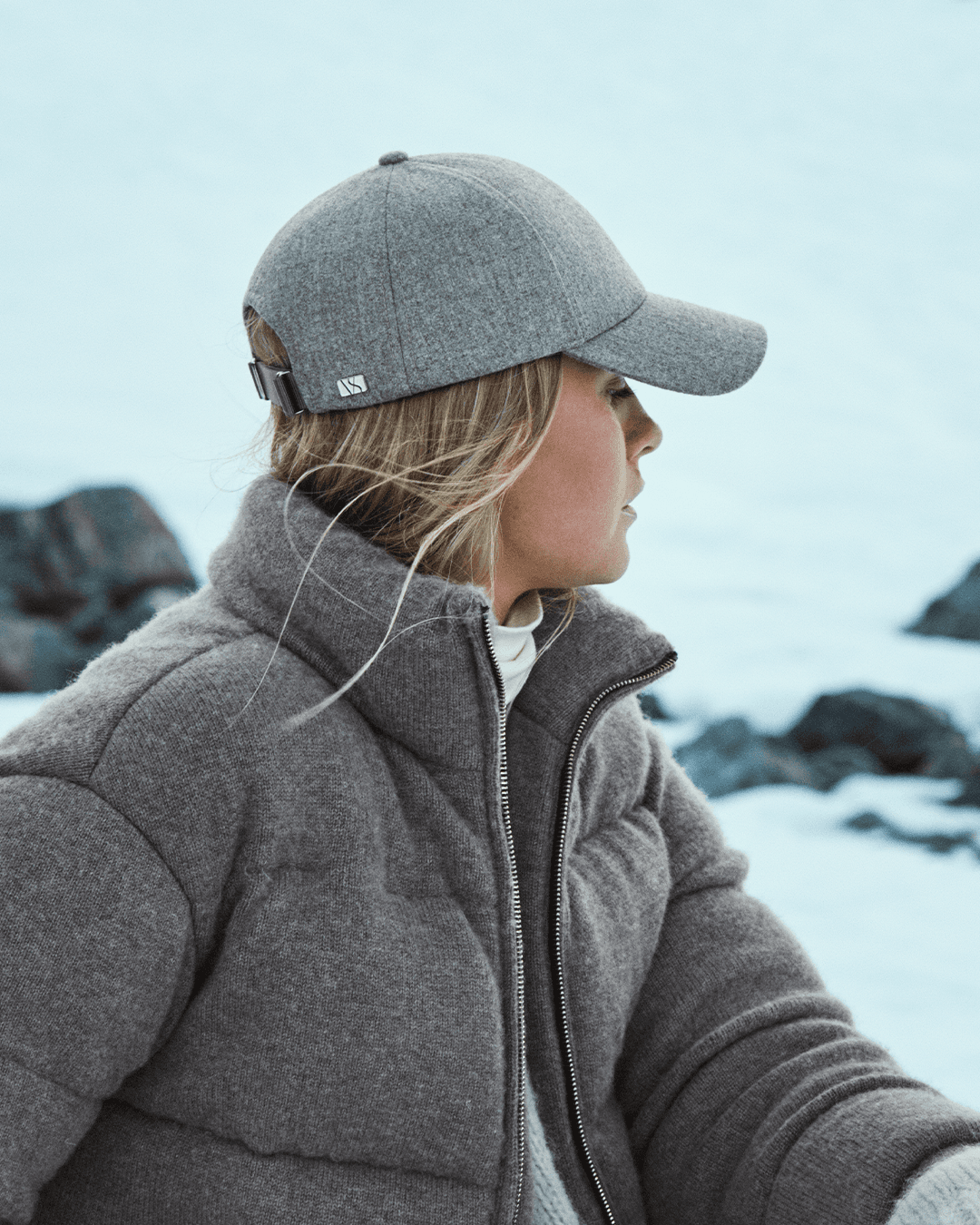 Light grey wool cap from varisty headwear displayed as the perfect gift for her