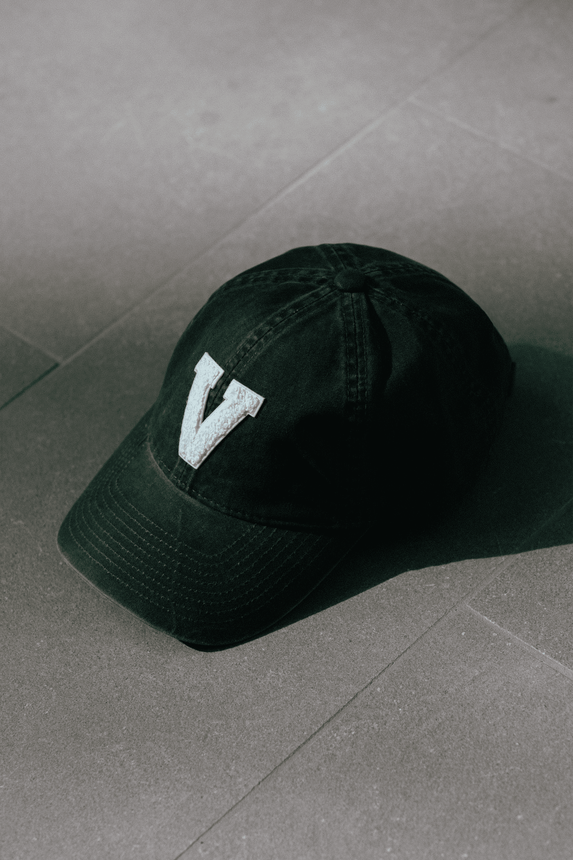 Chenille Patch on a Varsity Headwear Green Washed Cotton cap