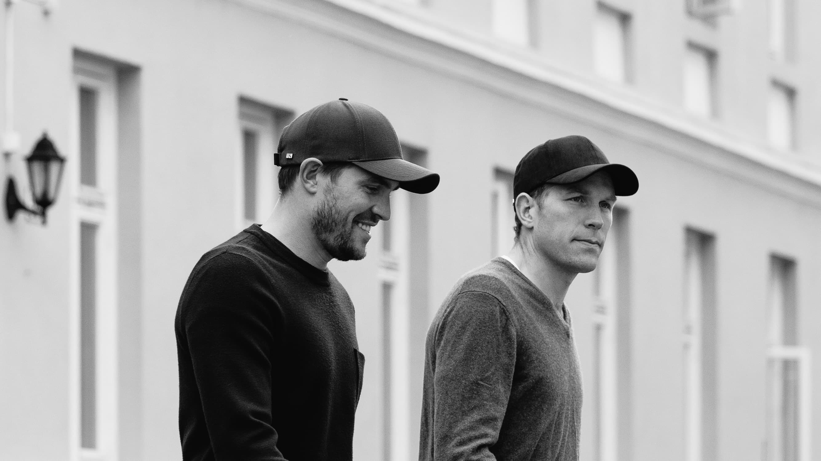 Founders of Varsity Headwear Alexander and Sebastian Adams in the streets of Oslo wearing caps