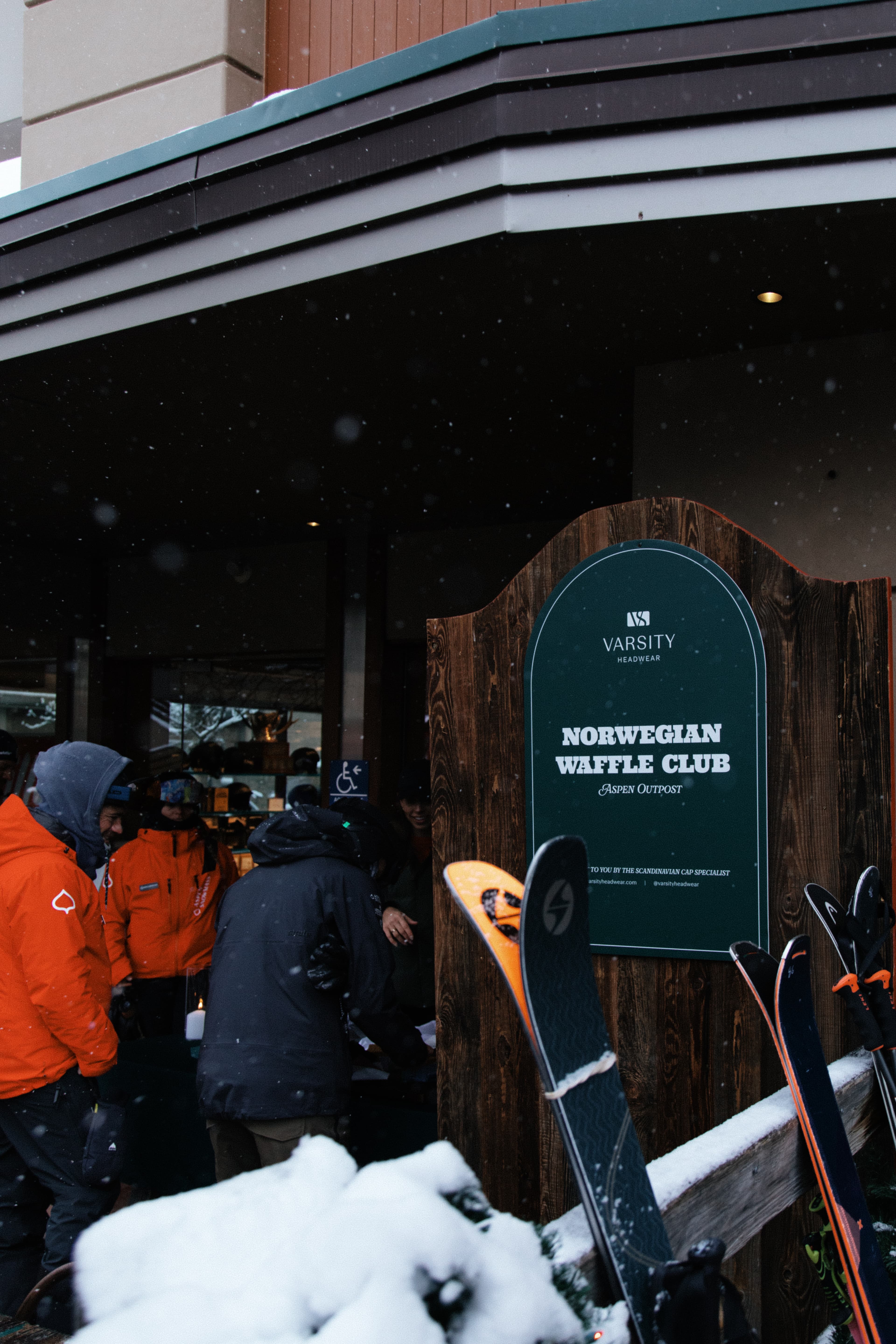 Varsity Headwear waffle club in front of Gorsuch store in Aspen