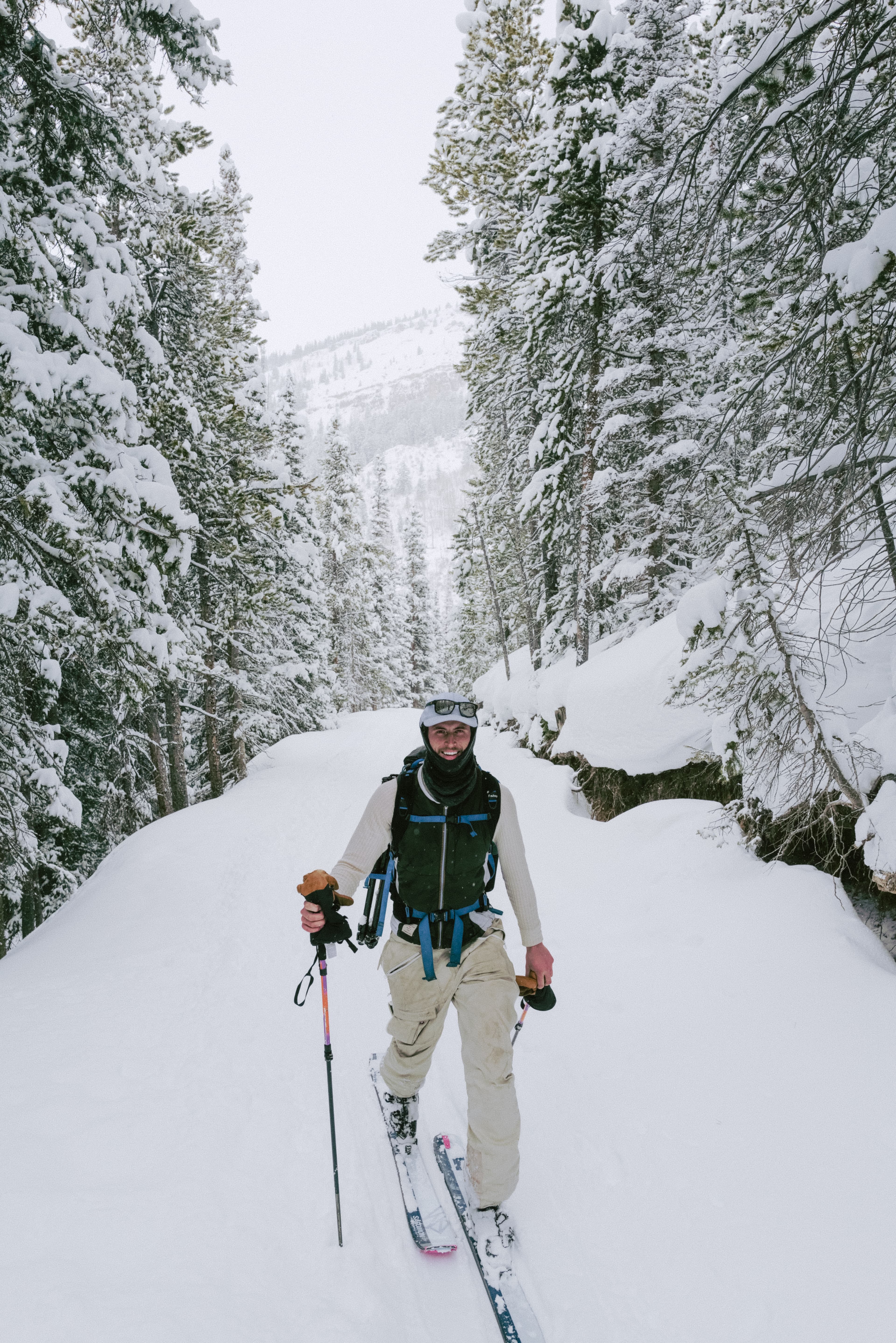 Front view of skier in snowy environment