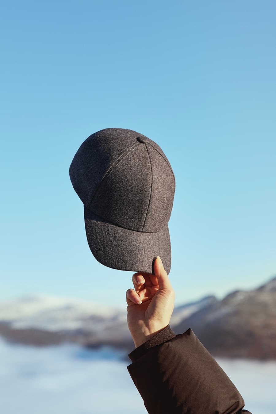 Front view of dark brown wool cap from varsity headwear in norwegian environment