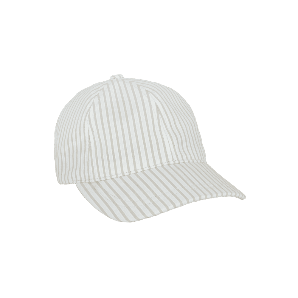 Front view of a Varsity Headwear beige striped kids baseball cap in cotton