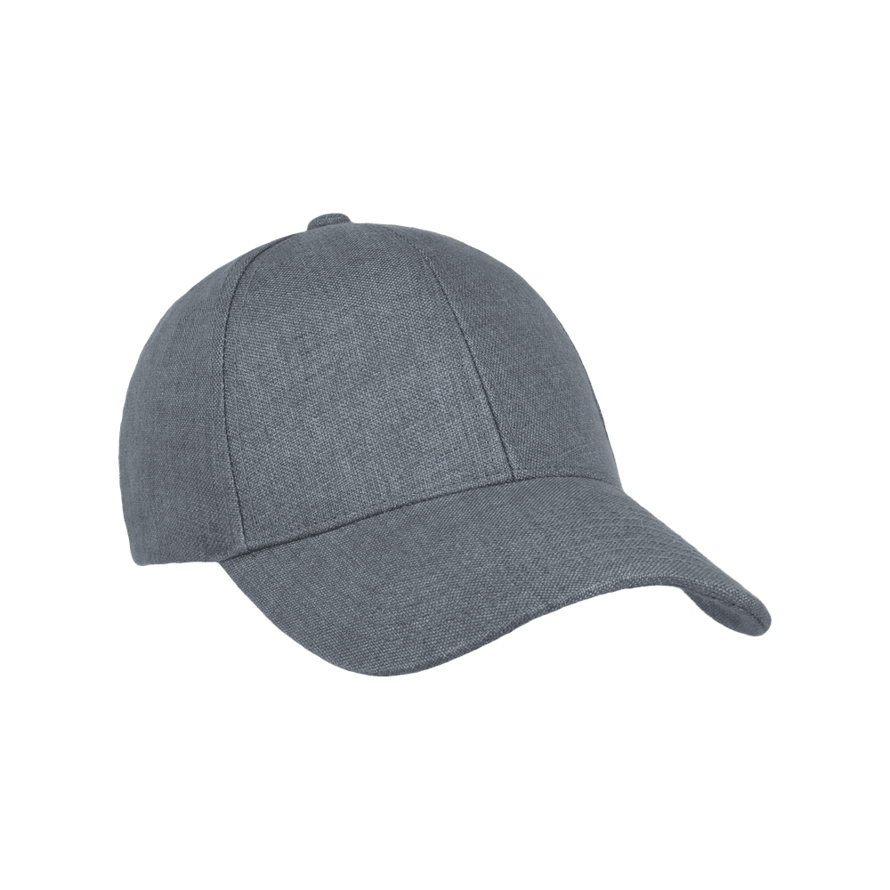 Front view of a legacy structured linen cap in cliff grey