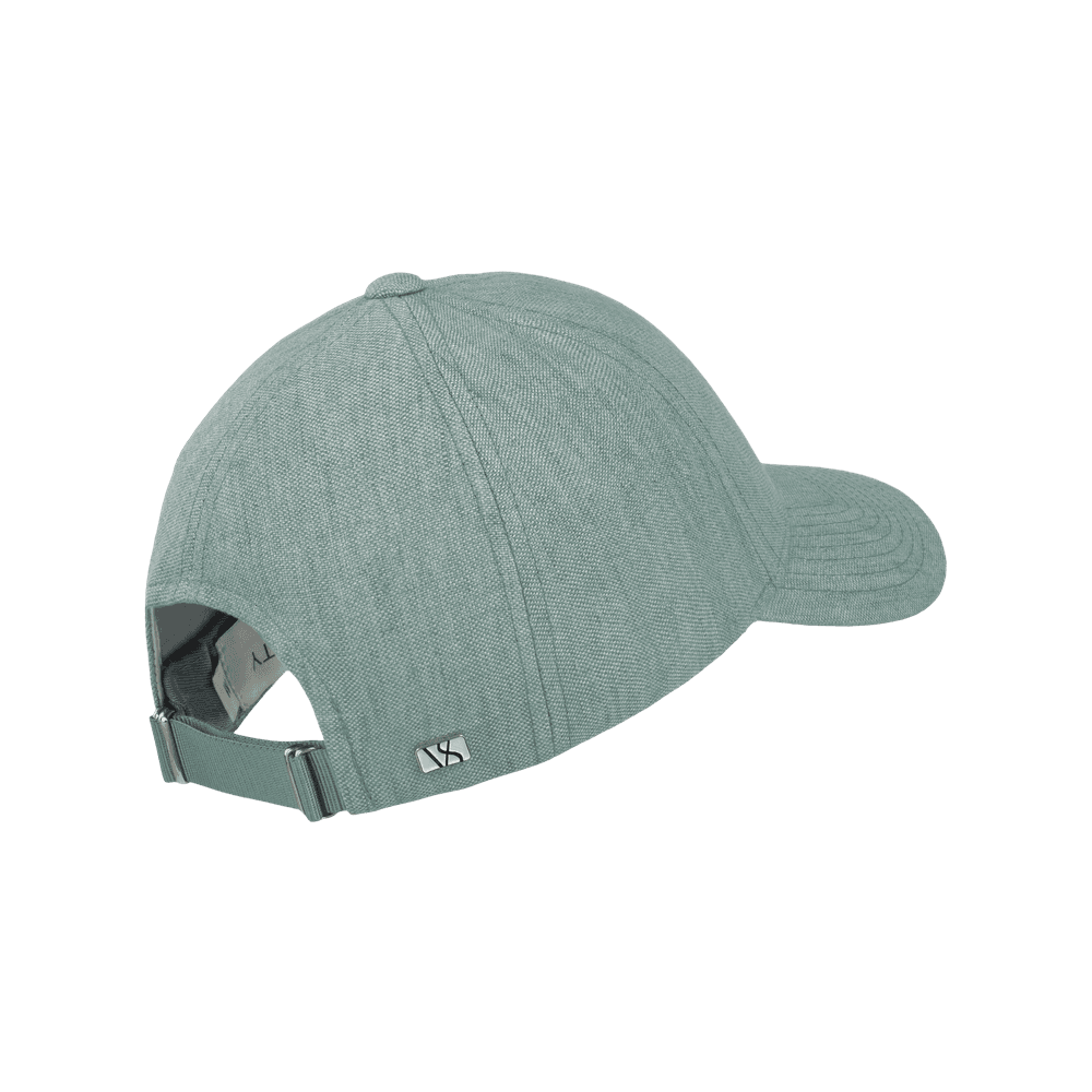 Back view of a cyan green legacy structured baseball cap in Italian linen from Varsity Headwear