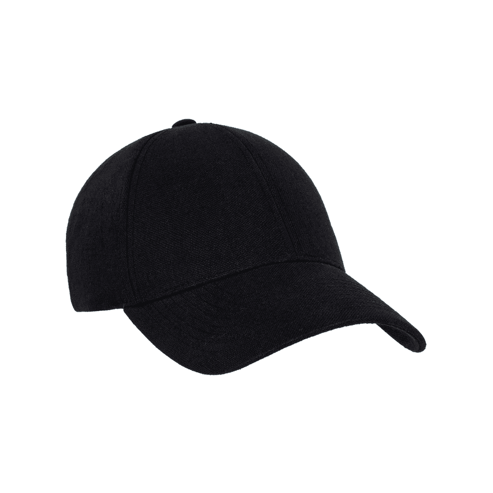 Front view of a Varsity Headwear Legacy structured licorice black baseball cap in Italian linen