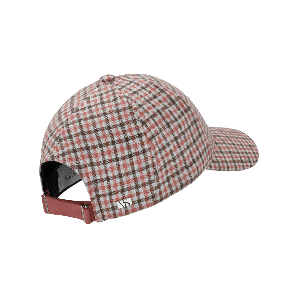 Back view of a Varsity Headwear legacy structured baseball cap in Italian Linen, shown in color coral check