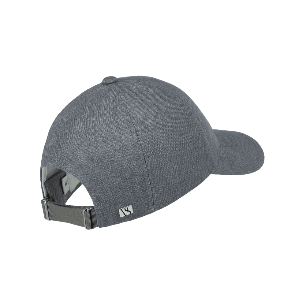 Back view of a legacy structured linen cap in cliff grey