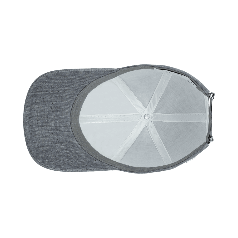 Inside view of a legacy structured linen cap in cliff grey