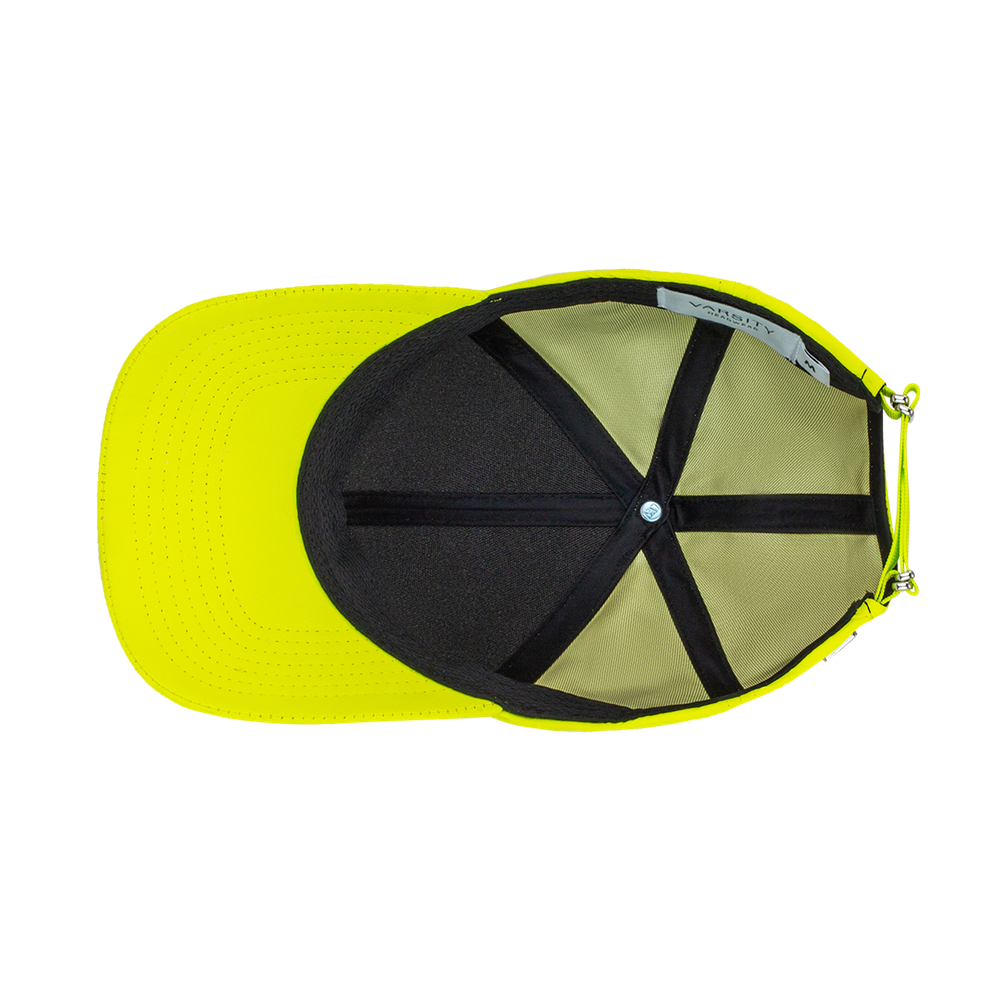 Inside view of a Varsity Headwear Legacy Structured active tech bright yellow baseball cap