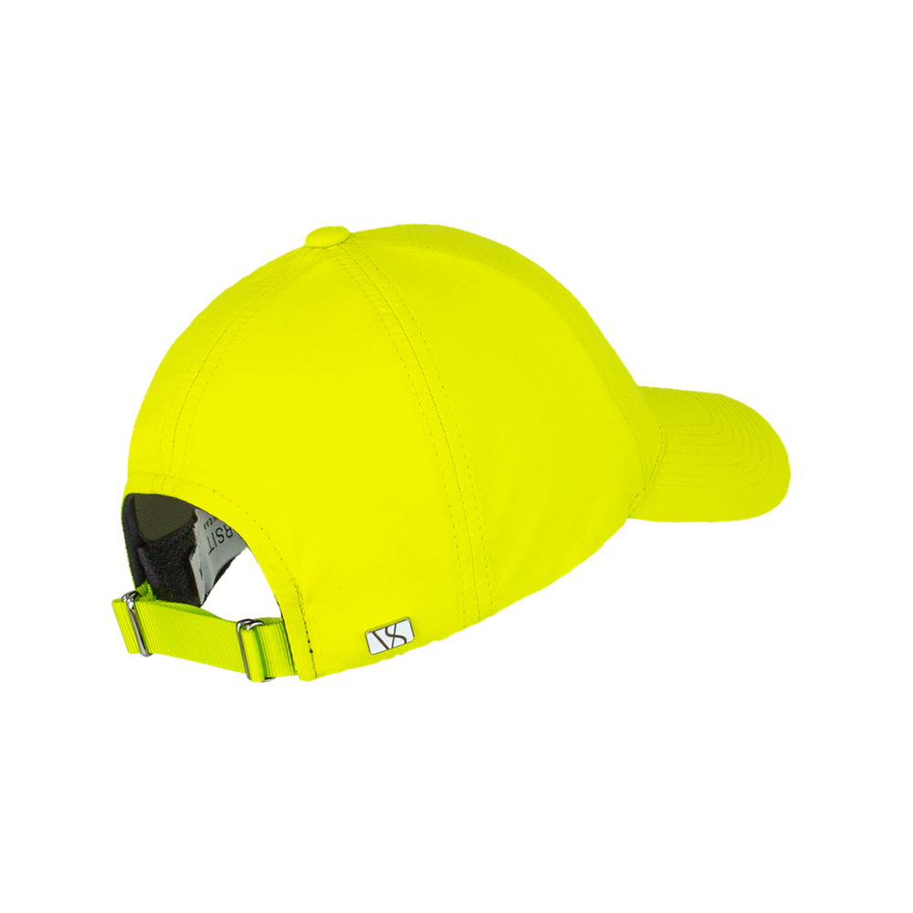 Back view of a Varsity Headwear Legacy Structured active tech bright yellow baseball cap