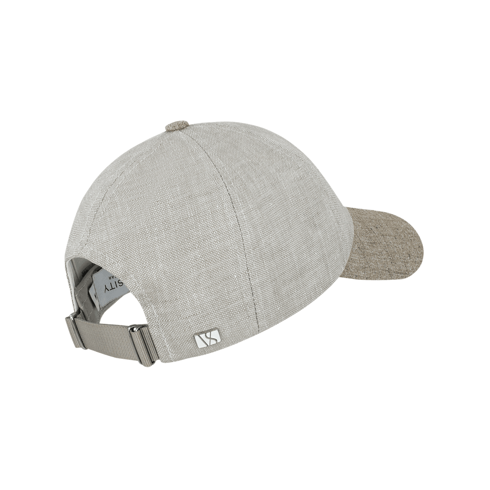 Back view of a Varsity Headwear legacy soft baseball cap in Italian Linen, shown in color pilat beige