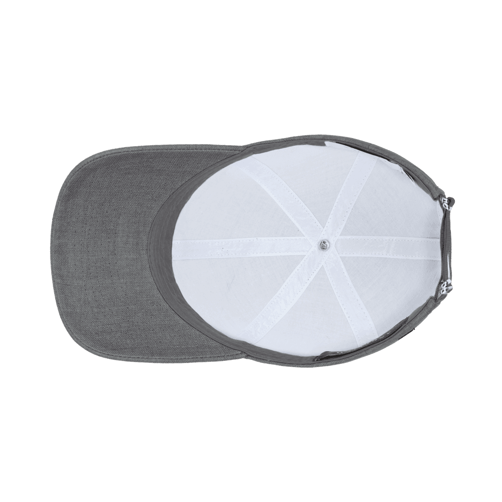 Inside view of a cliff grey legacy soft baseball cap in Italian linen from Varsity Headwear