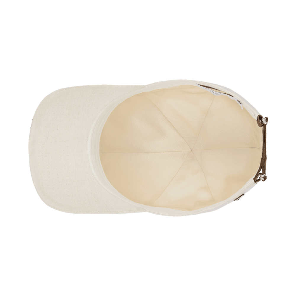 Inside view of a Varsity Headwear legacy structured off-white silk baseball cap 