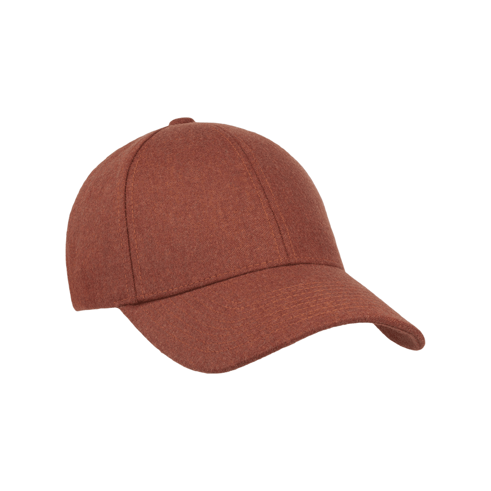 Front view of a Varsity Headwear legacy structured virgin wool coppo orange baseball cap