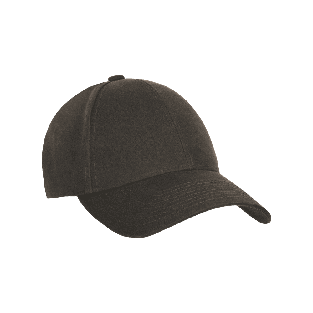 Front view of a Varsity Headwear legacy structured oilskin chestnut brown baseball cap