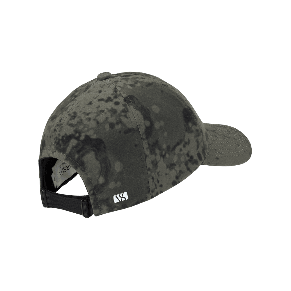 Back view of a Varsity Headwear legacy structured oilskin tempest camo baseball cap