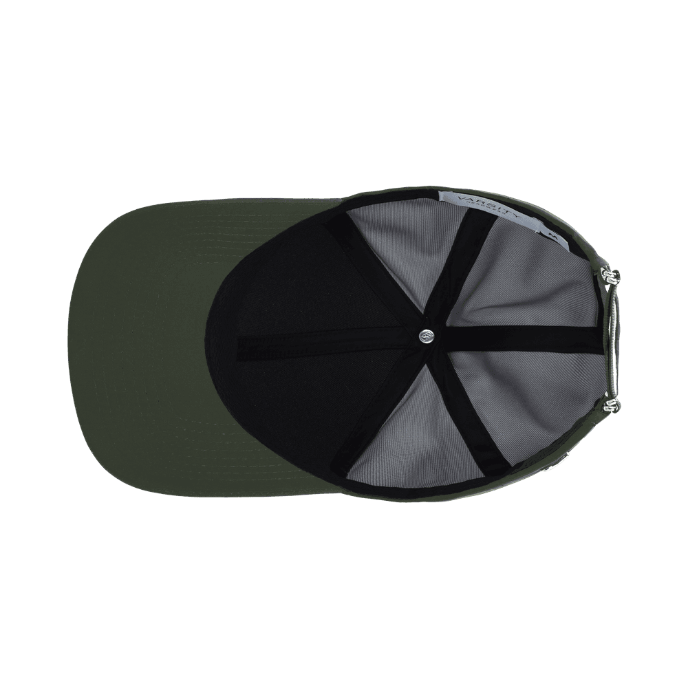 Inside view of a Varsity Headwear legacy structured athletic sport dark green baseball cap