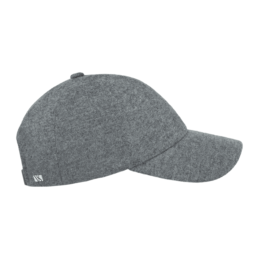 Side view of a Varsity Headwear legacy structured cashmere light grey baseball cap