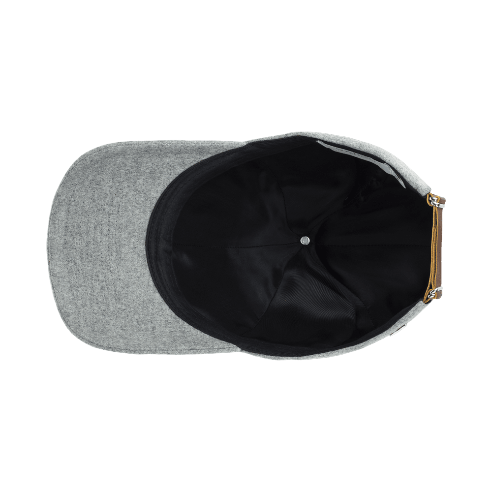 Inside view of a Varsity Headwear legacy structured cashmere clay grey baseball cap 