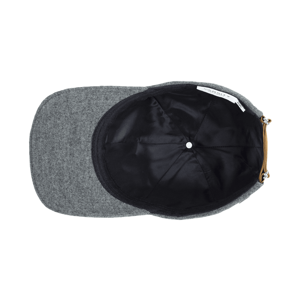 Inside view of a Varsity Headwear legacy structured cashmere light grey baseball cap