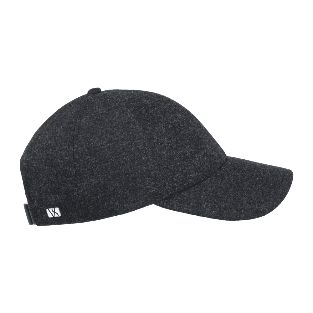 Side view of a Varsity Headwear legacy structured cashmere dark grey baseball cap