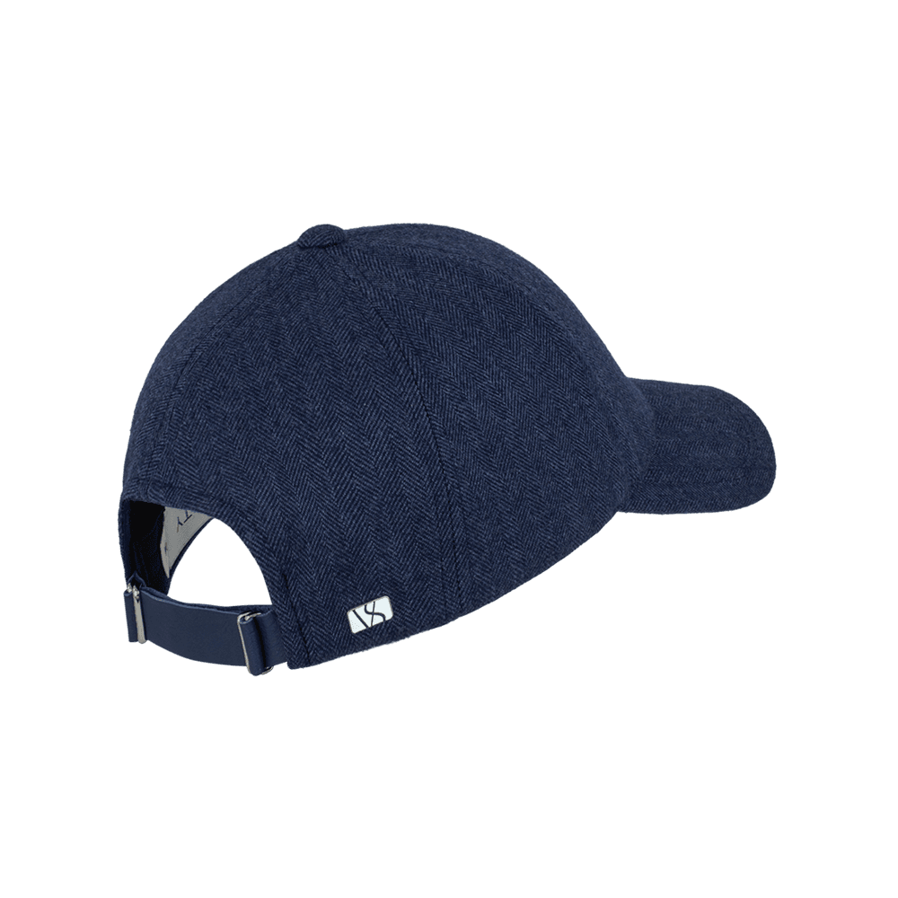Back view of a Varsity Headwear legacy structured cashmere navy herringbone baseball cap 