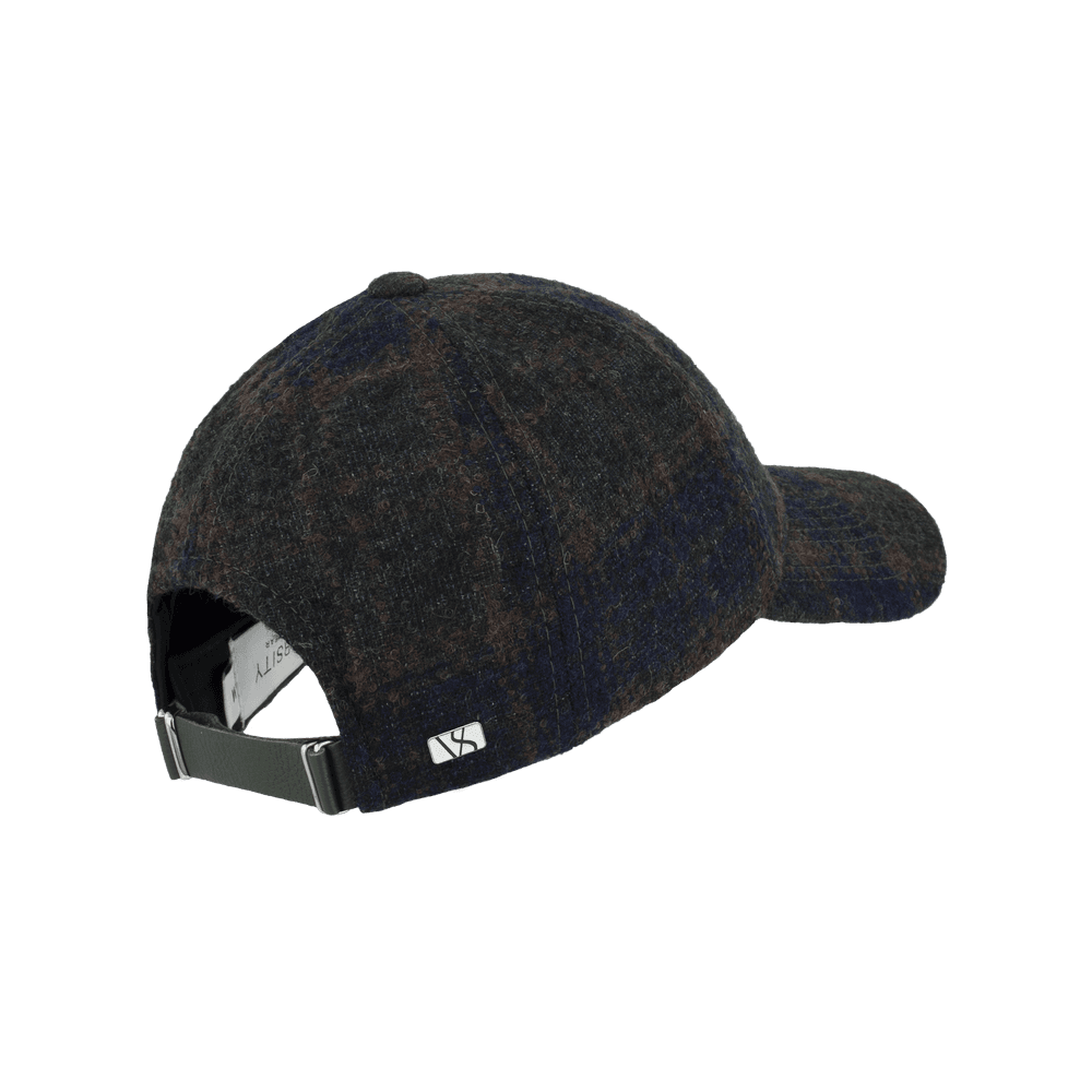 Back view of a green check legacy structured baseball cap in Alpaca wool from Varsity Headwear