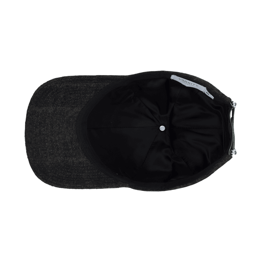 Inside view of a green check legacy structured baseball cap in Alpaca wool from Varsity Headwear