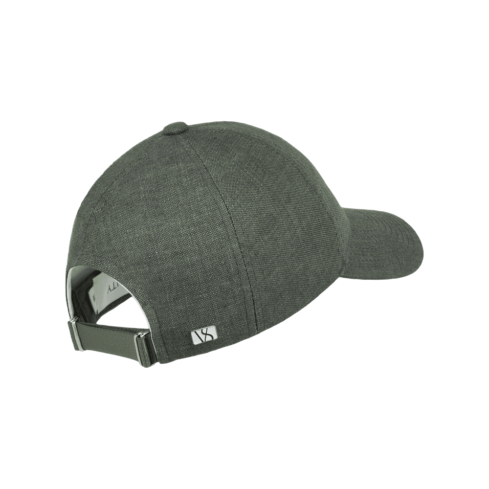 Back view of a legacy structured linen cap in french olive