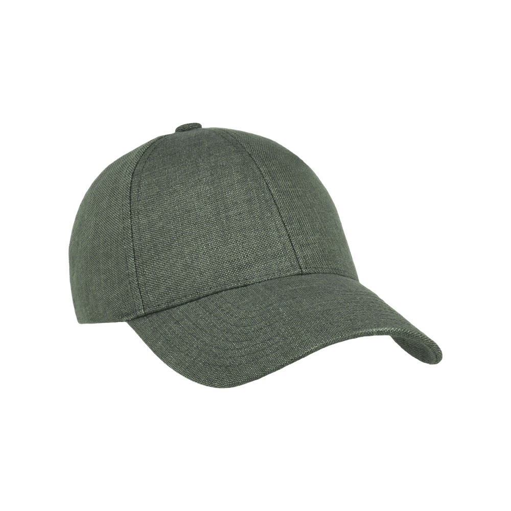 Front view of a legacy structured linen cap in french olive