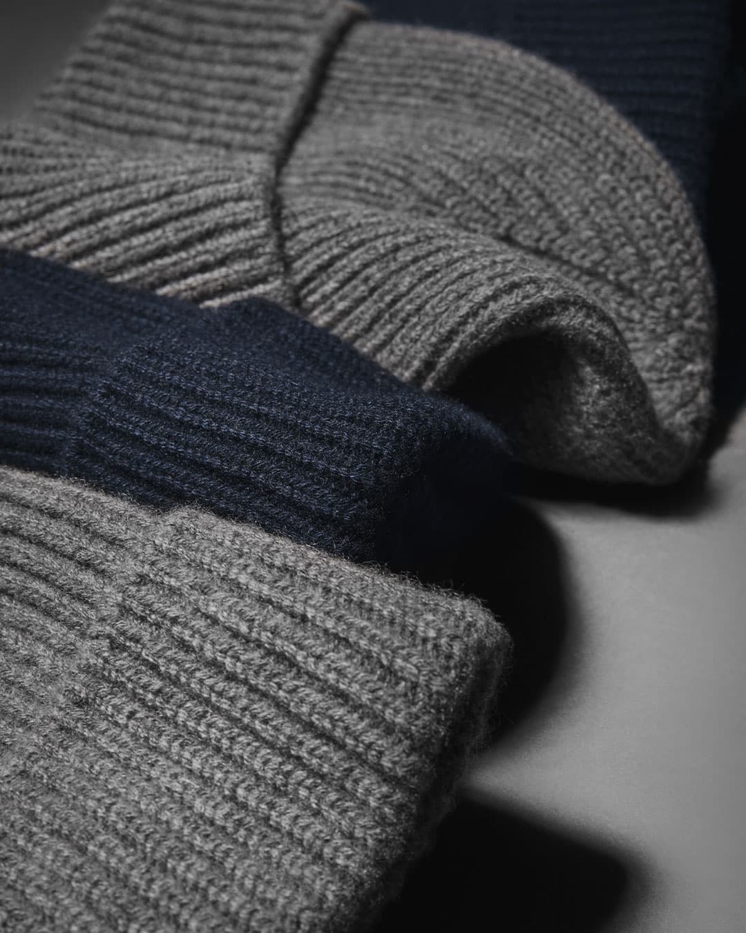 Close view of cashmere merino wool blend beanies from Varsity Headwear