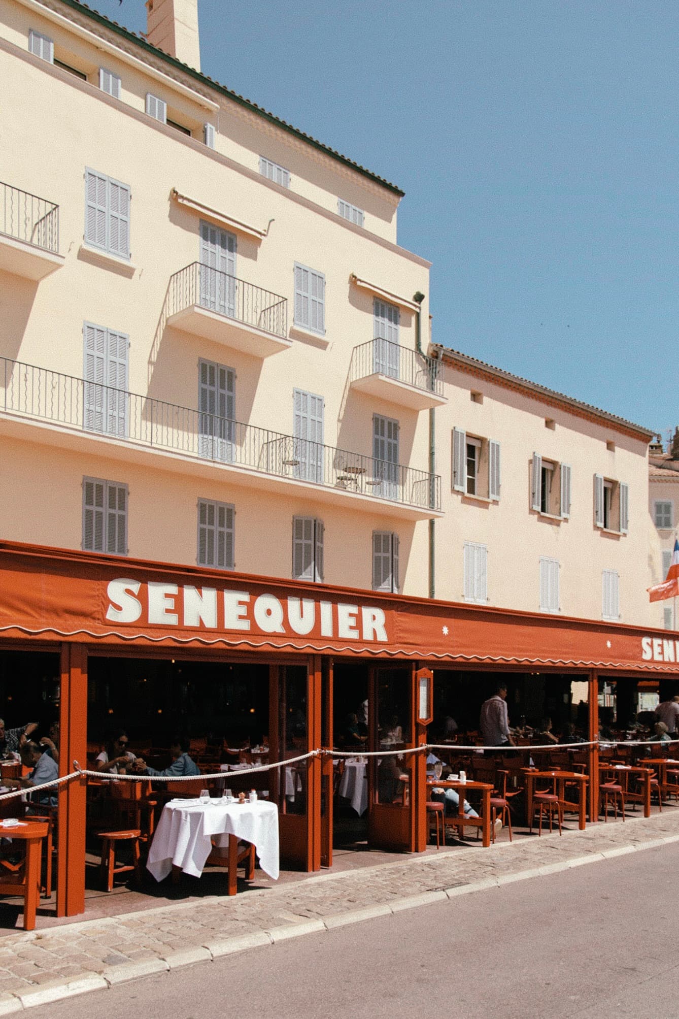 Front view of senequier iconic restaurant in Saint-Tropez France