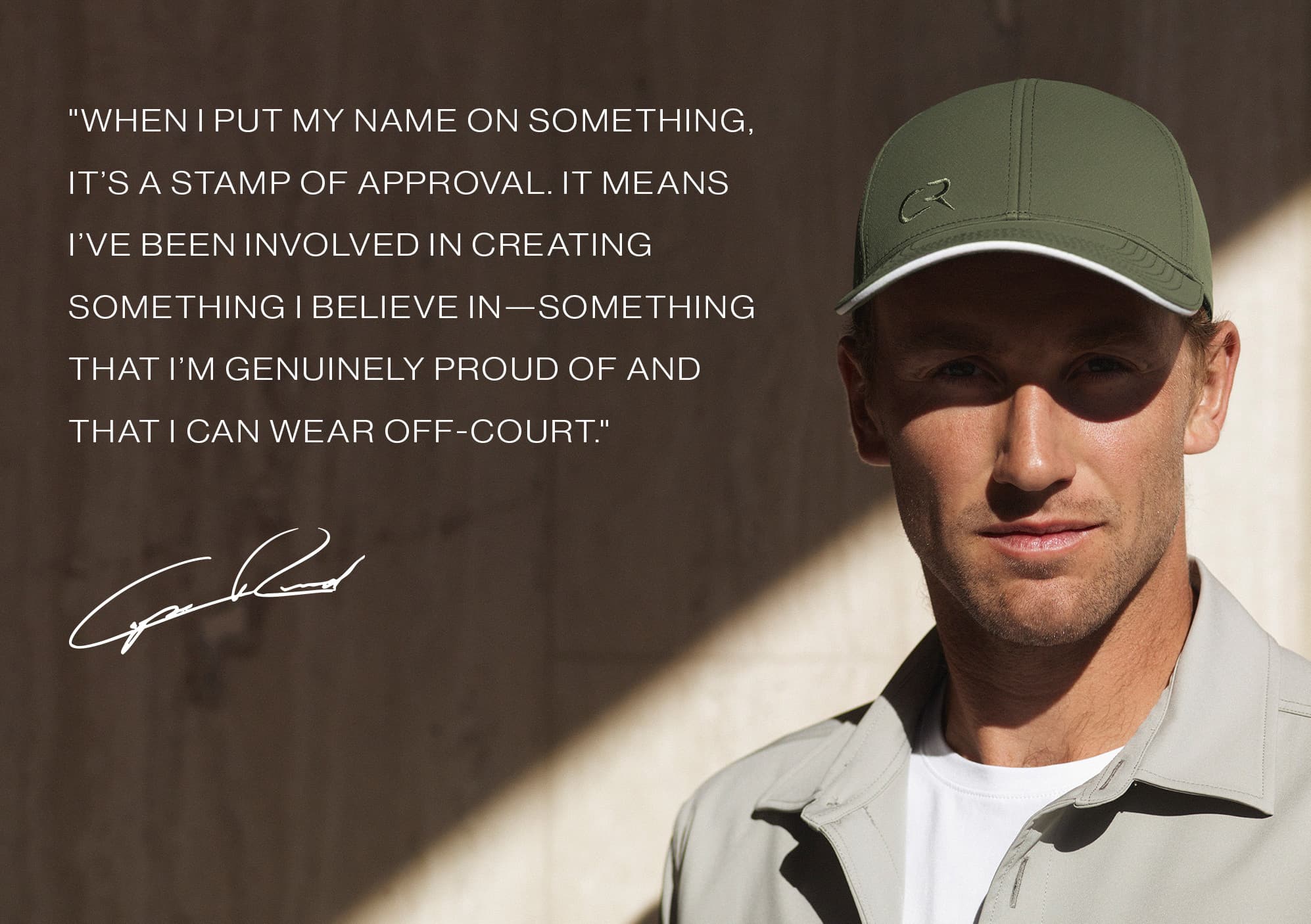 Quote from Casper Ruud on the collaboration with Varsity Headwear