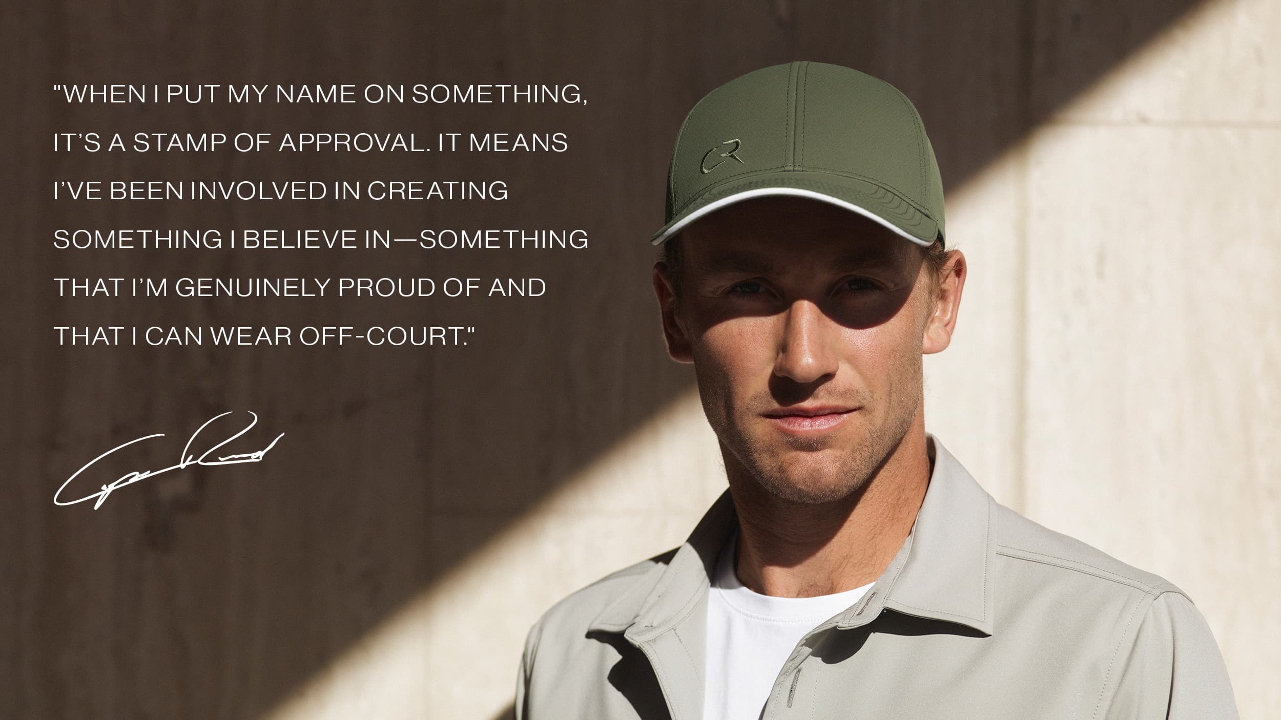 Quote from Casper Ruud on the collaboration with Varsity Headwear