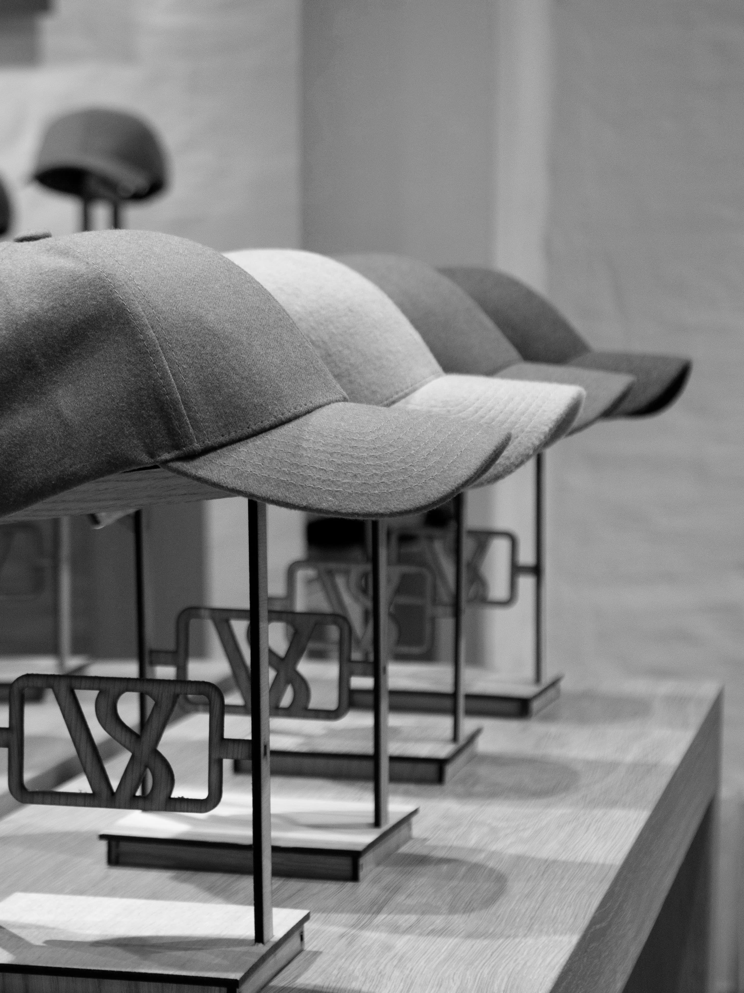 Caps displayed in Varsity Headwear Oslo concept store