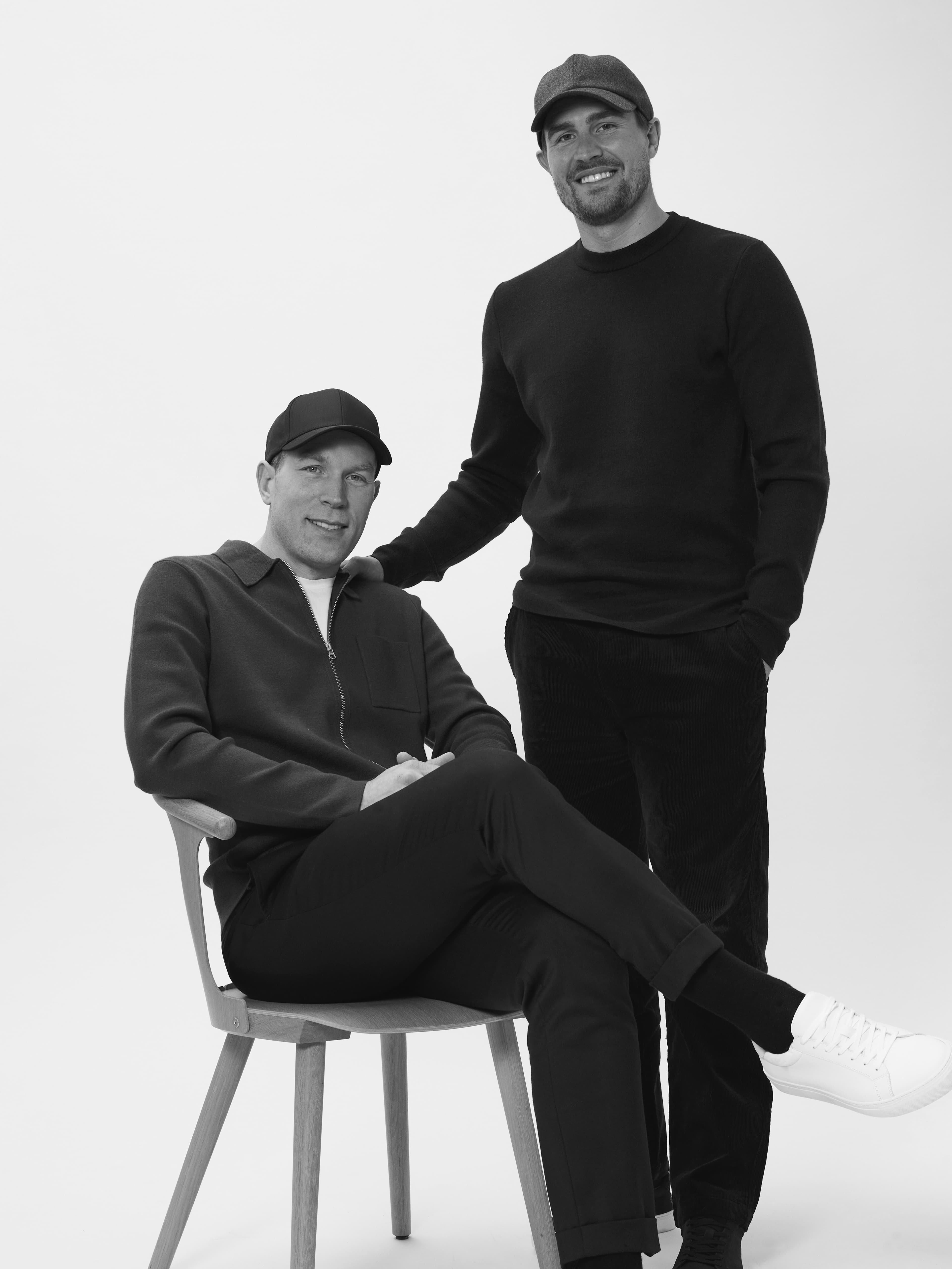 Front view of founders of Varsity Headwear and brothers Alexander and Sebastian Adams