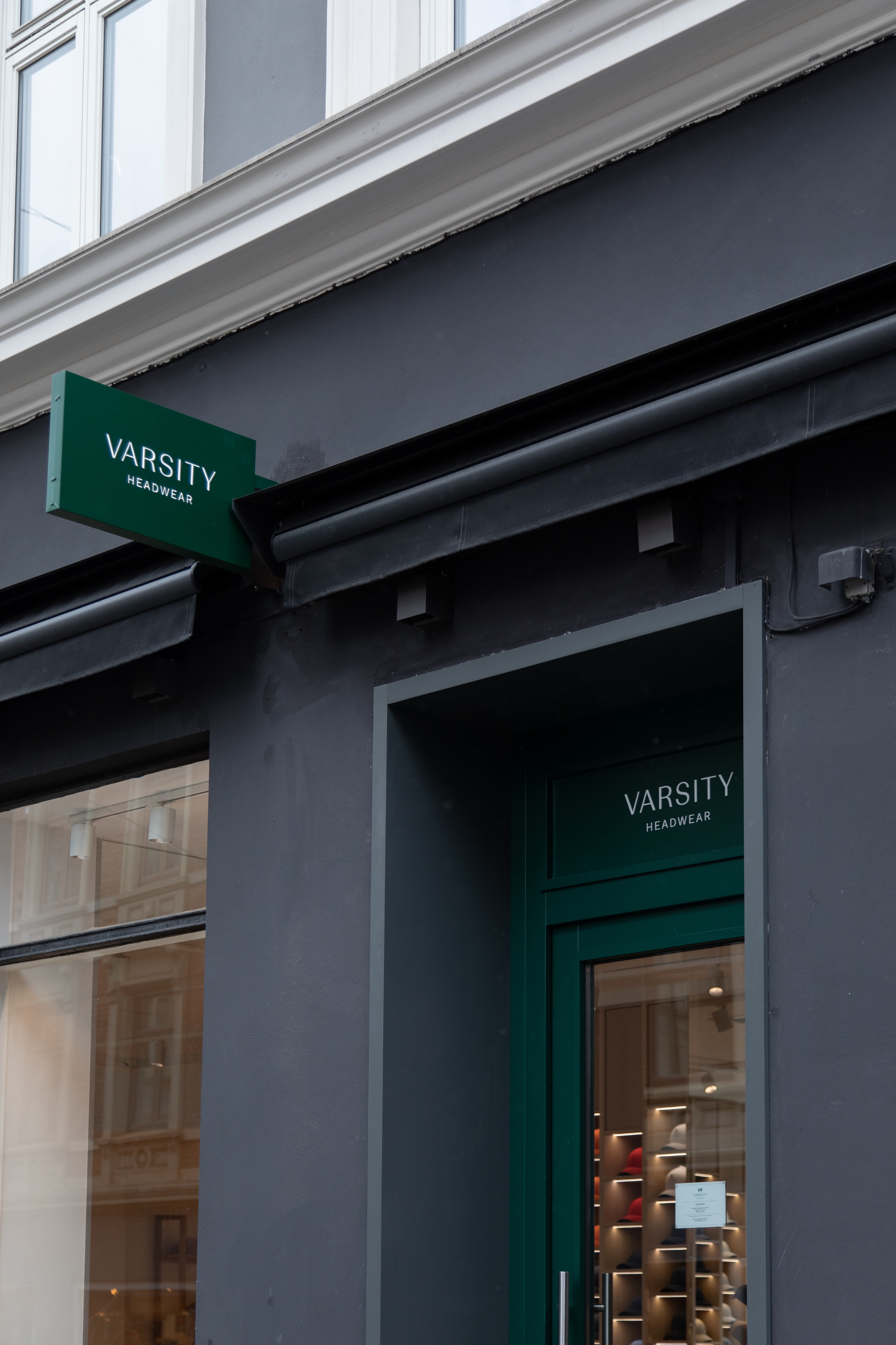 Outside view of Varsity headwear concept store in Oslo Norway