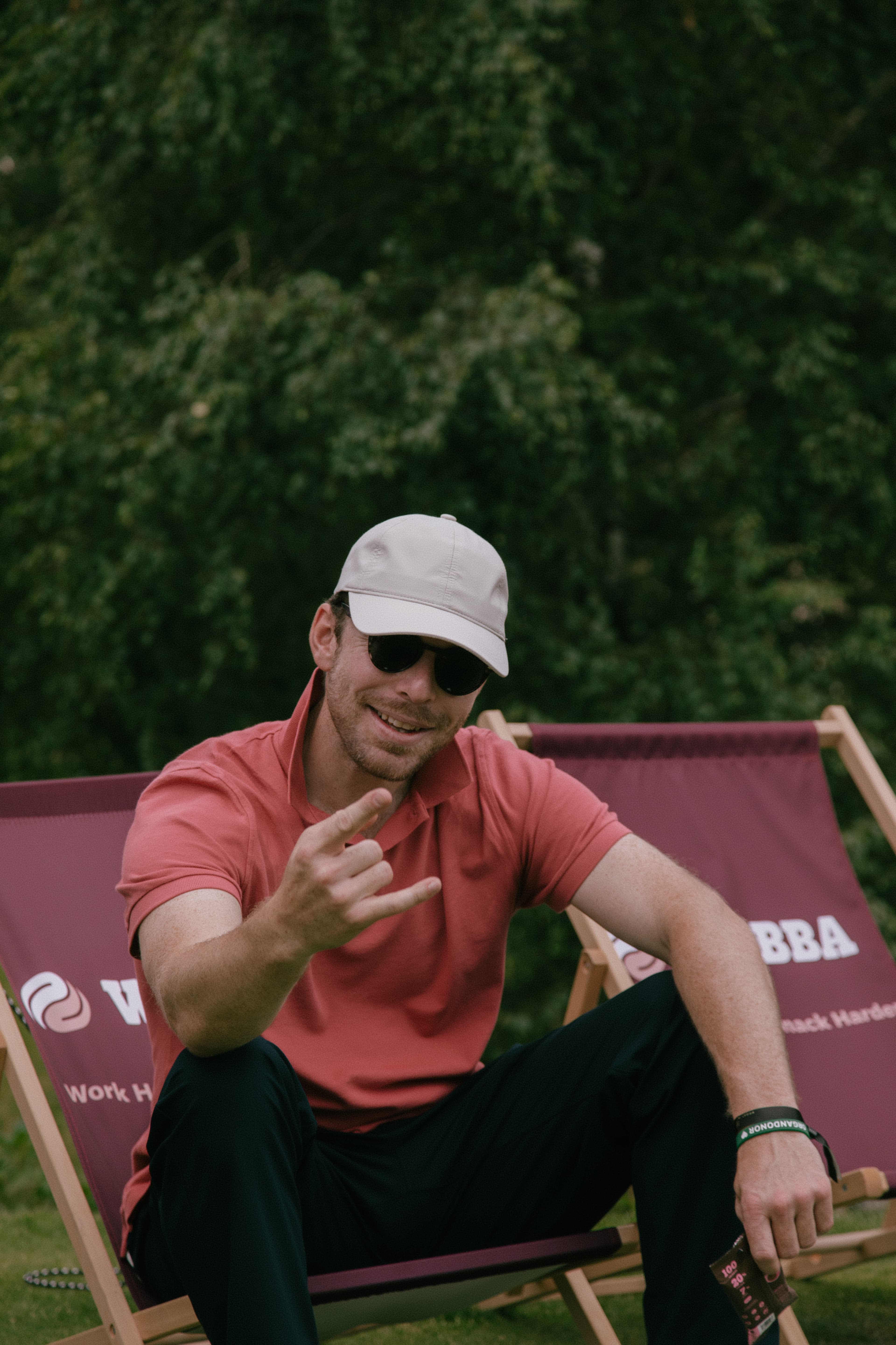 Golf player from team varsity headwear at Wright Invitational