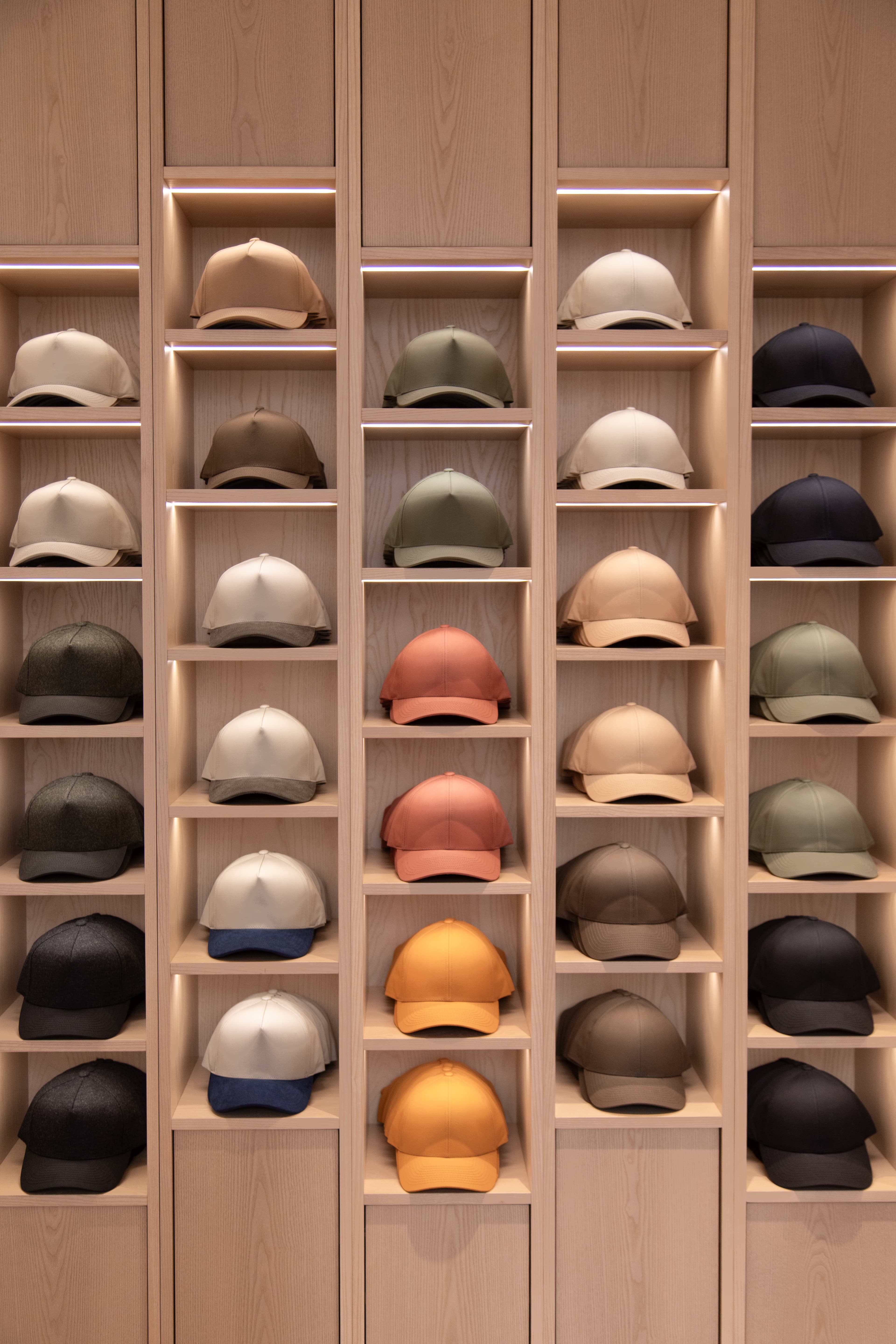 Inside view of caps in Varsity Headwear concept store in Oslo