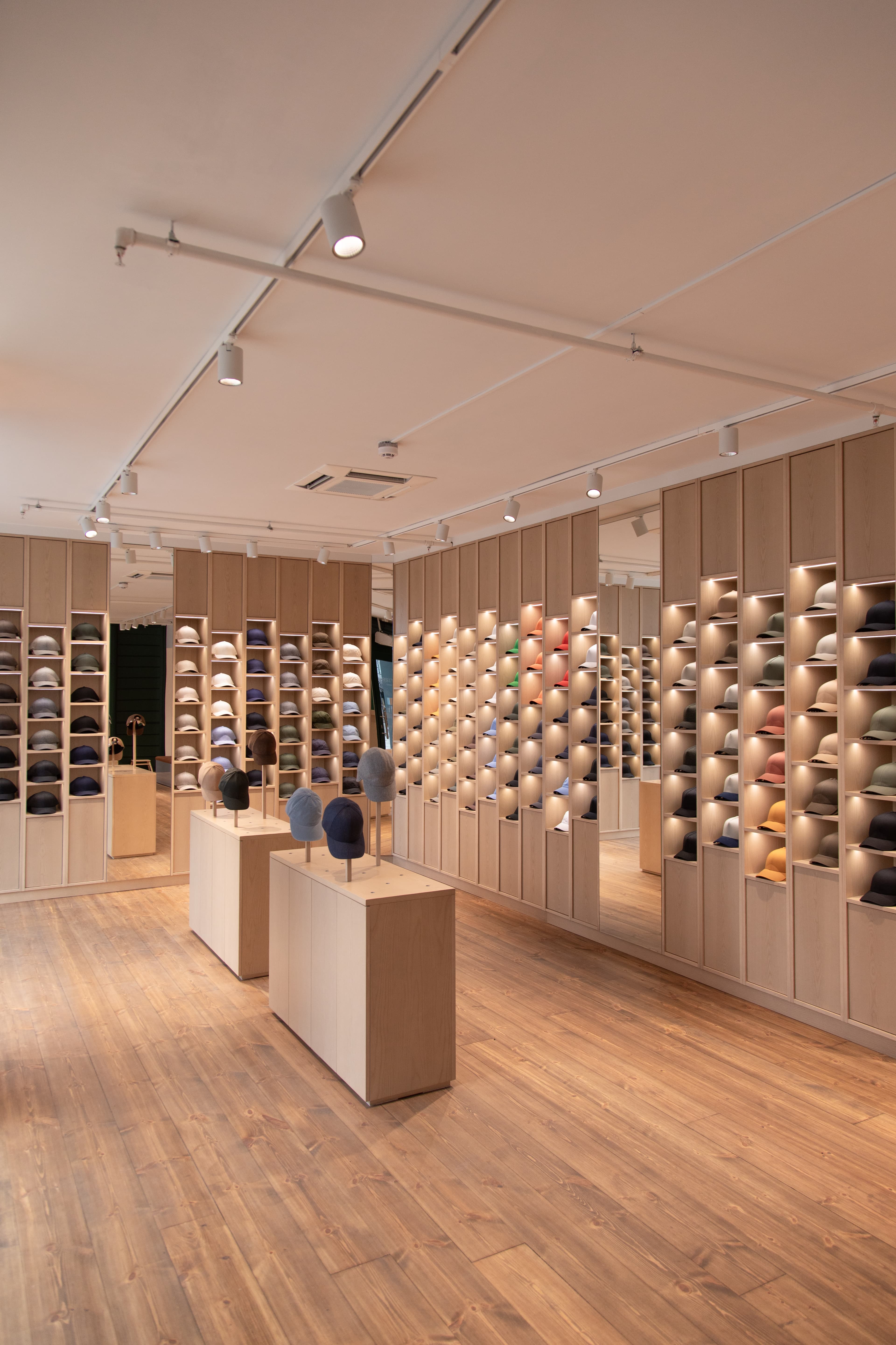 Inside view of caps in Varsity Headwear concept store in Oslo