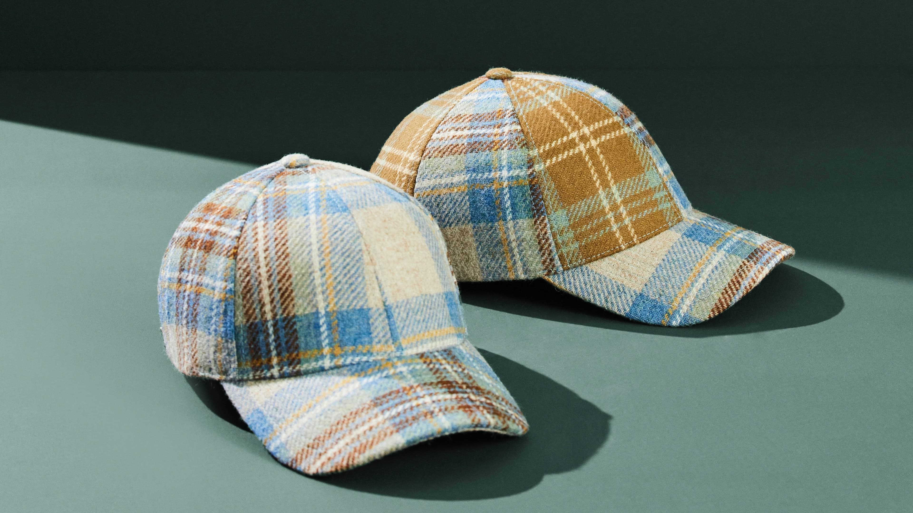 Front view of tartan wool caps from varsity vault