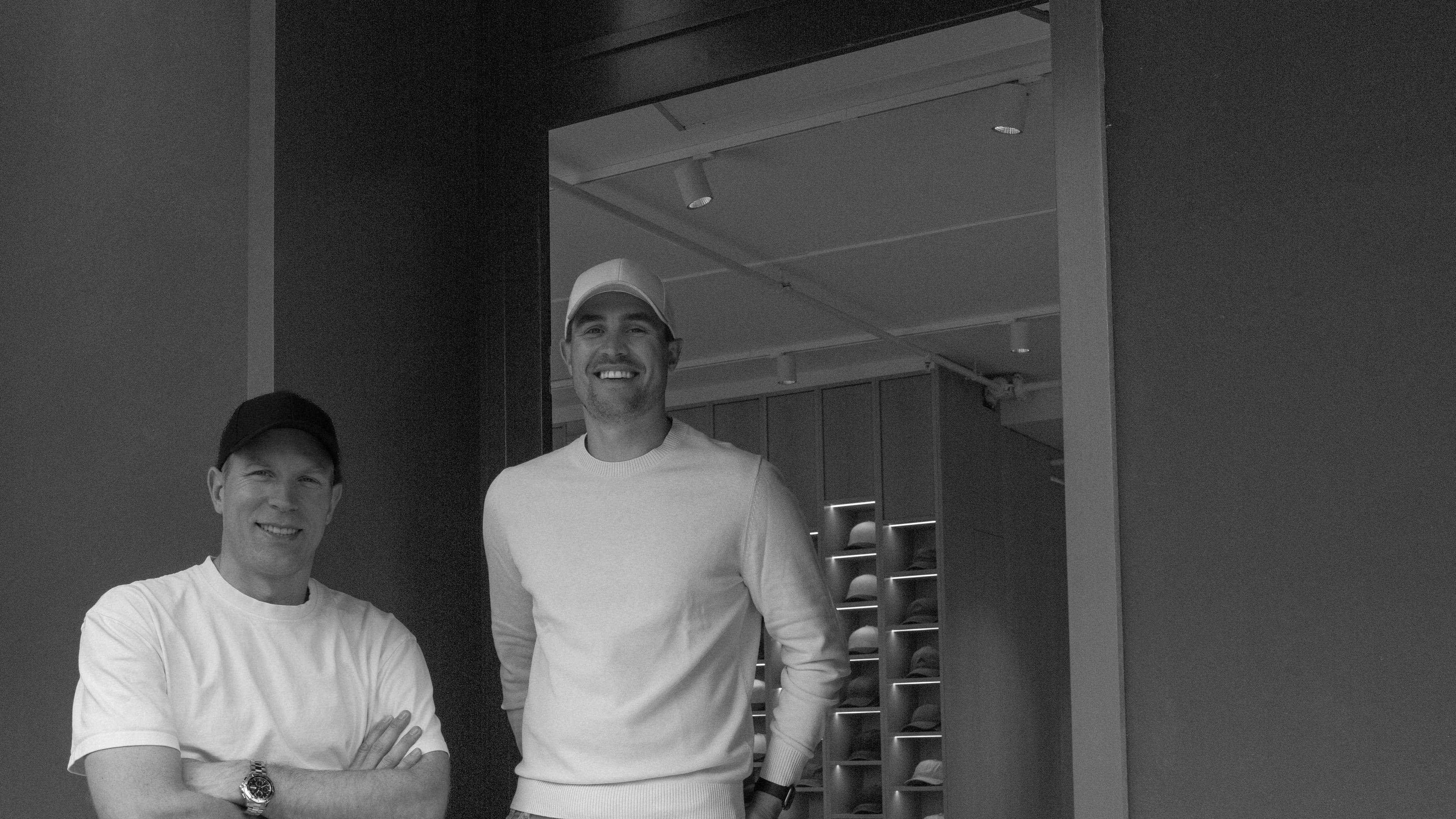 Founders of Varsity Headwear Alex and Seb in front of the Flagship store in Oslo Norway.
