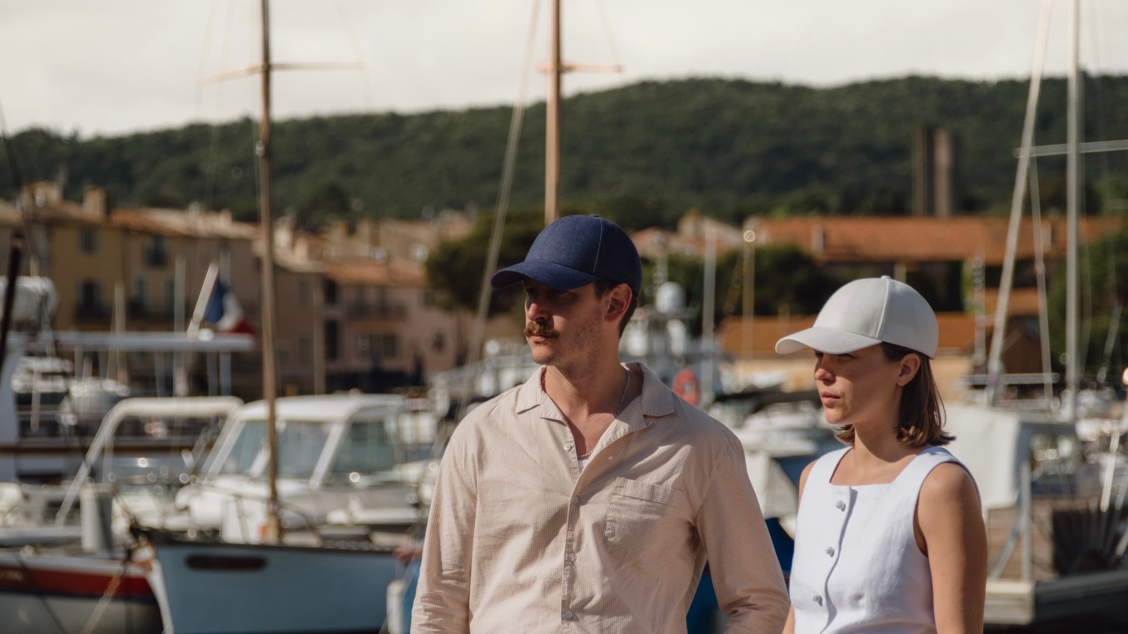 Front view of summer linen caps in the french riviera