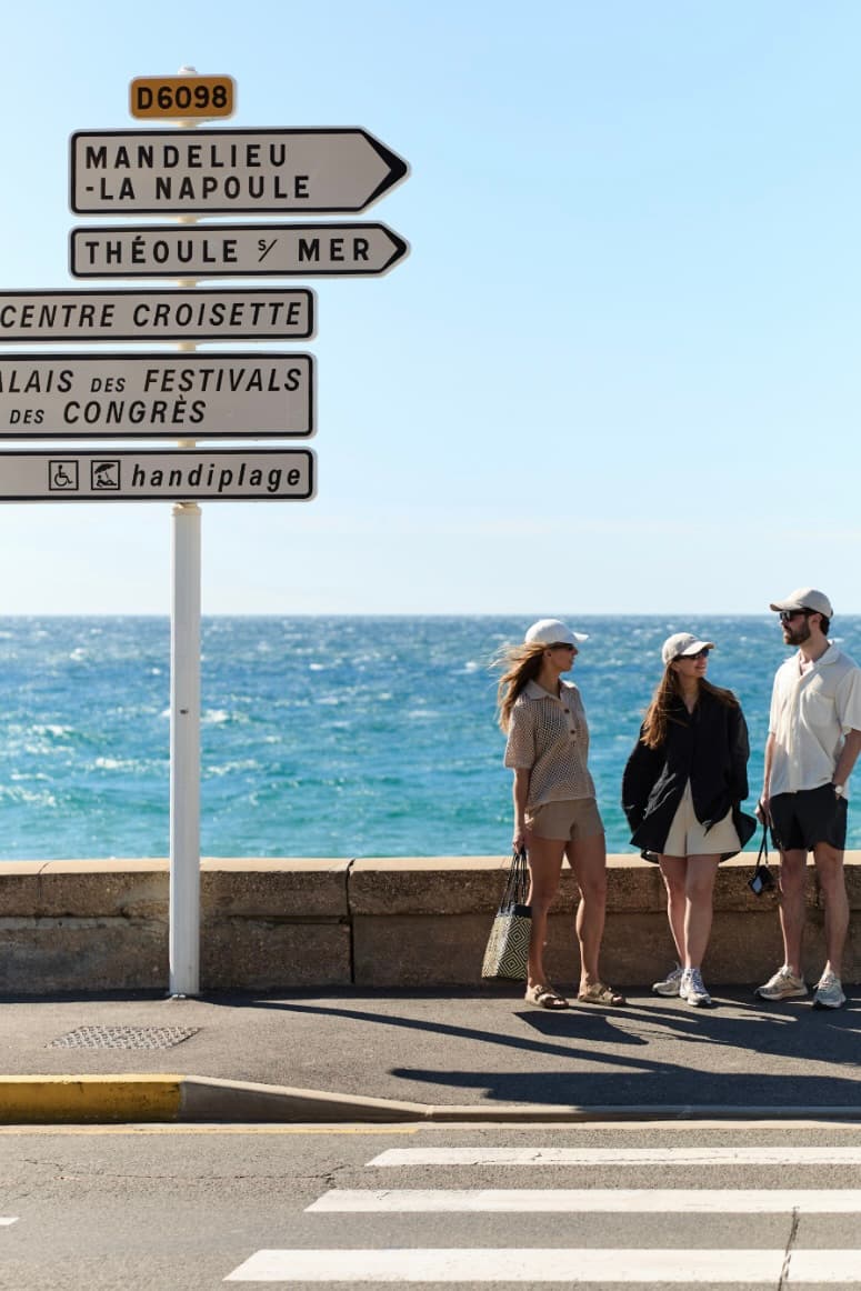 Friends by the city seaside in Cannes