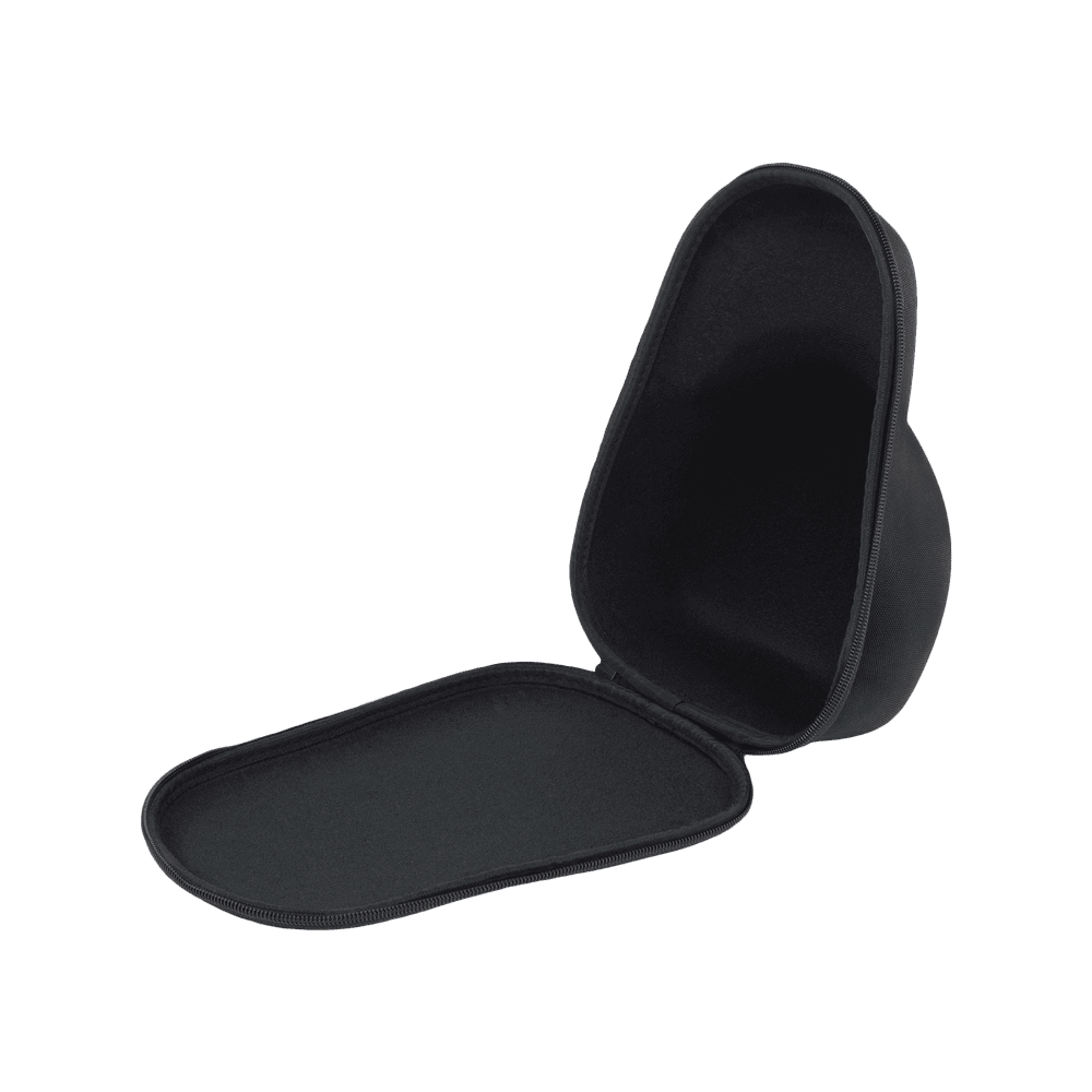 Front view of an open Varsity Headwear black travel case for baseball caps