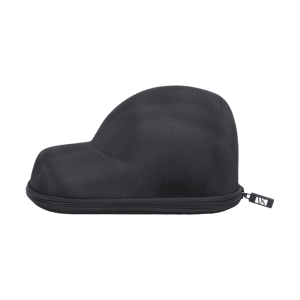 Side view of a closed black travel case for baseball caps from Varsity Headwear