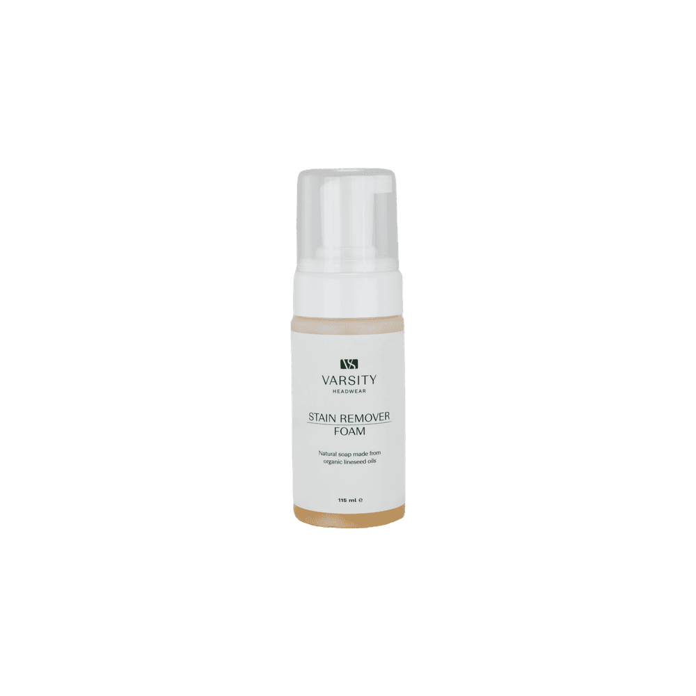 Front view of a Varsity Headwear stain remover bottle, designed for cleaning caps