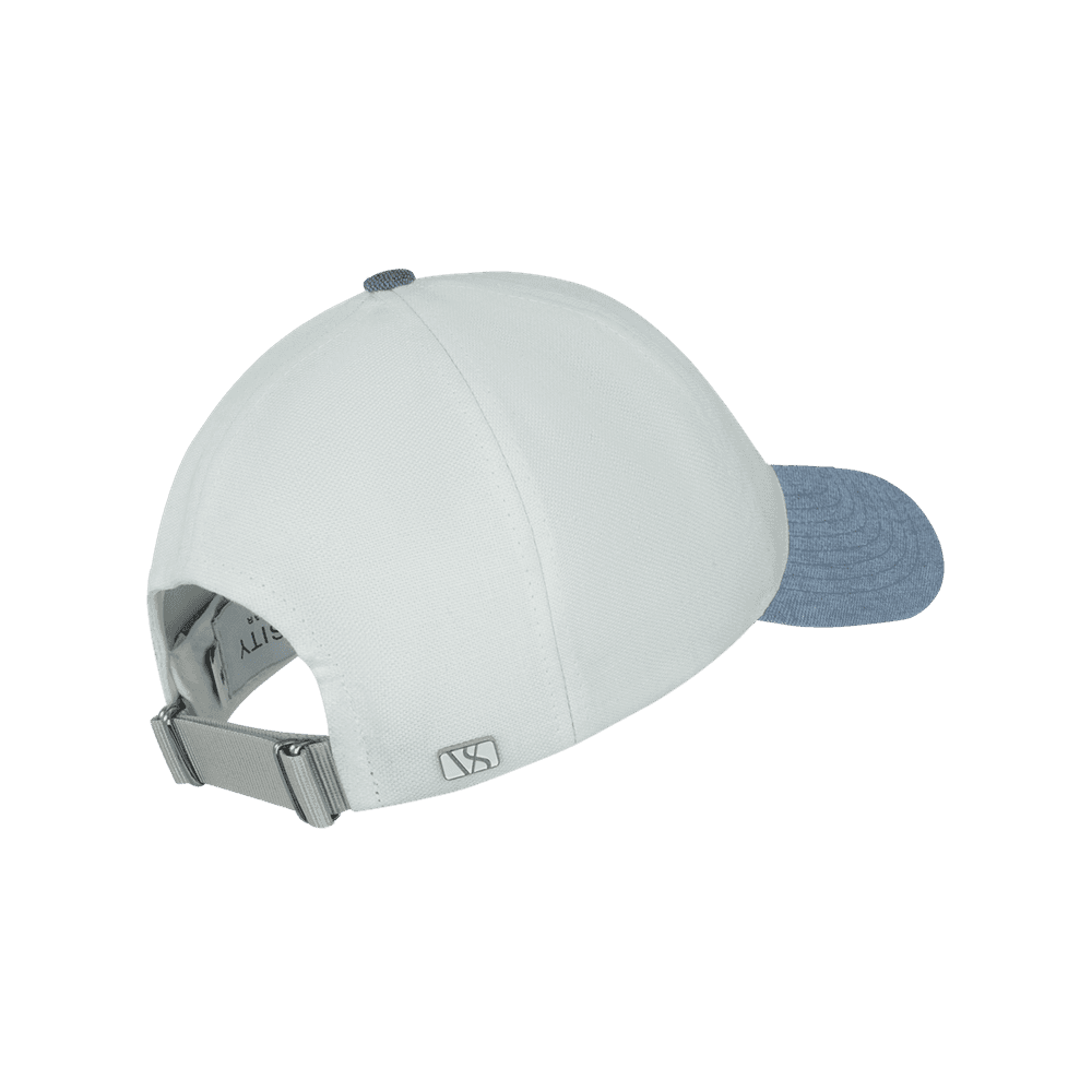 Back view of a Varsity Headwear legacy soft baseball cap in Italian Linen, shown in color cassis blue