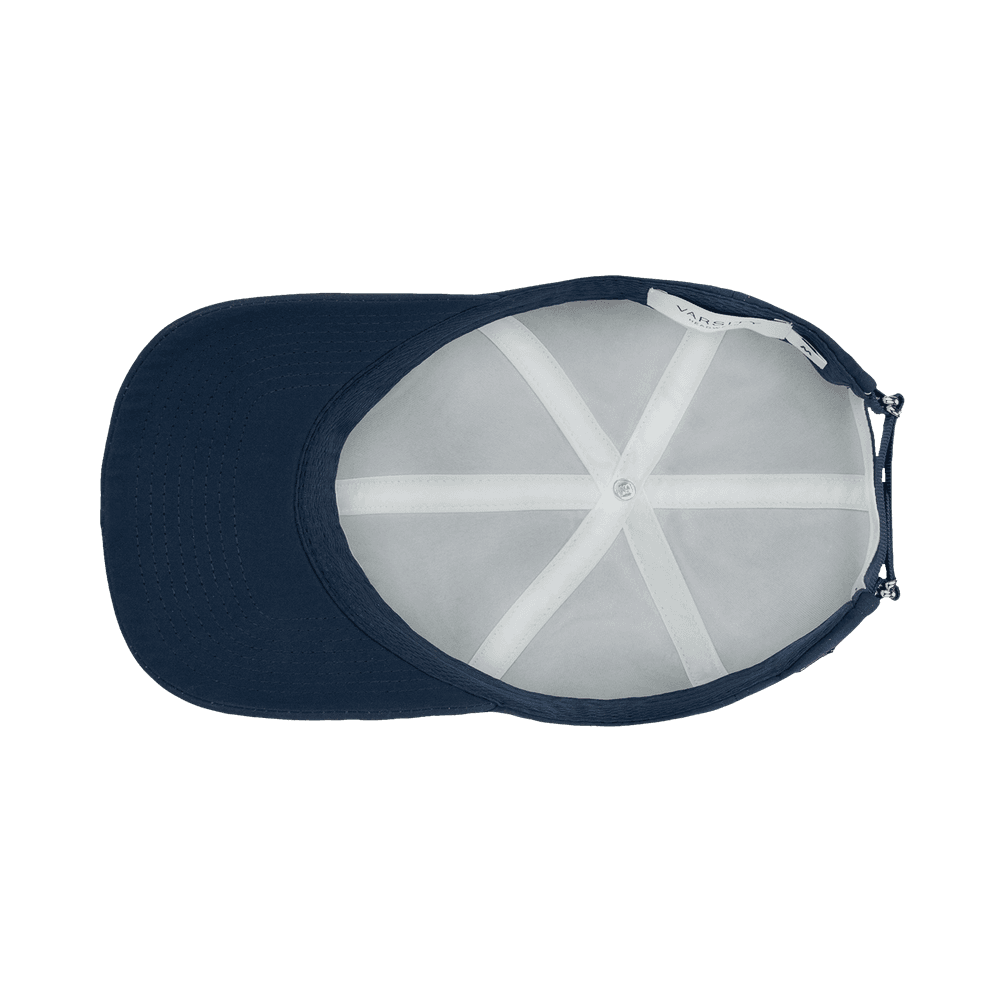 Inside view of a Varsity Headwear legacy soft seaqual prussian blue baseball cap